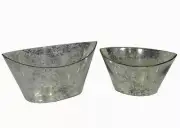 2PC GLASS BOWL ANTIQUE SILVER FINISH ~ GLASS BOWL ~ HOME ACCENT ~ HOME DECOR