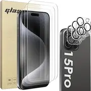 Bigqin 3+3 Pack Screen Protector Compatible with iPhone 15 Pro 6.1-Inch with Camera Lens Protector, 9H Tempered Glass Film, HD Clear, Full Coverage, Case-Friendly