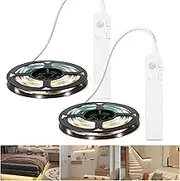 SOAIY Set of 2 LED Strips Dimmable 2 m Light Strip with Motion Sensor 2200 mAh Rechargeable Cabinet Lighting 3 Light Colours LED Strip Under-Unit Light for Kitchen Wardrobe Stairs Bed Bedroom