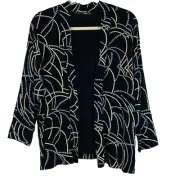 Vikki Vi Open Front Draping Cardigan Strings of Pearls on Black Long Sleeve NEW