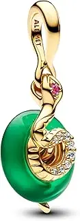 [PANDORA] Moments 763617C01 Green Murano Glass Snake Charm Pendant Made of Sterling Silver with Gold-Plated Alloy Compatible Moments and ME Bracelets, Grün, Sterling Silver, Cubic Zirconia