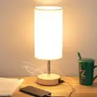 Bedside Table Lamp with USB Port - Touch Control for Bedroom Wood 3 Way Dimma...