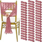 50 PCS Cheesecloth Chair Sashes, 15.7x70 inch Bows Designed Chair Sashes, Chair Cover Chair Sashes Decorations, Universal Chair Decoration for Wedding Reception Banquet Party (Dusty Rose)
