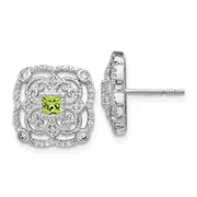 14k White Gold Real Diamond u0026 Peridot Fancy Earrings