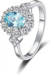 [TUSRORSU] 2 Carat Oval Engagement Rings for Women CZ Simulated Sea Blue Diamond Rings 925 Sterling Silver Wedding Rings Cubic Zirconia Rings for Bridal