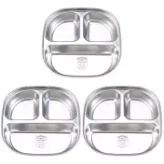 3 Count Stainless Steel Dinner Plate Toddler Food Compartment Tray