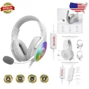 White Wired Over-Ear Headphones with RGB Lighting and Noise Isolation for Gamers