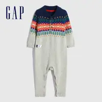 在飛比找蝦皮商城優惠-Gap 嬰兒裝 時尚織紋翻領針織連身褲-灰色(650283)