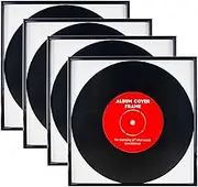 ReqiHome 4 Pack, Black Music Record Album Frame, Display 12.5"x12.5" Music Vinyl LP Album Covers, High light piano finish foil frame moulding, includes hanger