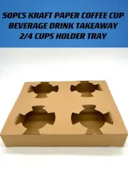 50x 2/4 Kraft Paper Cardboard Disposable Coffee Cups Holder Tray Take Away Drink