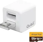 Maktar Qubii (microSD 256 GB Included) Auto Backup While Charging, iPhone USB Memory, iPad, Eliminates Insufficient Space for Photos, Videos, Music, Contacts, SNS Data, Migration, SD Card Reader,