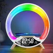 Multifunctional RGB LED Night Light Clock with Bluetooth Speaker Colorful Ambiance Lighting Wireless Charging Phone Fast
