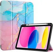 ProCase for iPad (A16) 11th Generation 11 Inch 2025/10th Generation 10.9 Inch 2022 Case with Pencil Holder, Hybrid iPad 11 10 Case with Clear Back, Supports Auto Wake/Sleep -Bluemarble