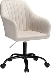 Artiss Office Chair, Velvet Fabric Computer Desk Chairs with Height Adjustable Leather Seat, Mid Back and 360°-Swivel Seating for Gaming Room Executive Home Use Cream