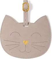 [WORLD TRAVELER] Eccolo Jumbo Cat Luggage Tag – Cute Cat-Shaped Bag Identifier with Durable Strap and Secure Info Card Pocket – Gray and Gold