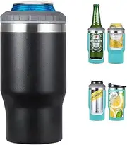 Gteller 4 in 1 Stainless Steel Can/Bottle Insulator, 14oz Two-Way Lids SUS Insulated Can Cooler, Beer Bottle holder(Black)