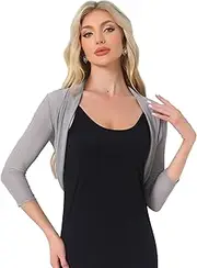 [Allegra K] Women's St. Patrick's Day Costumes Semi Sheer Mesh Cardigan Elegant 3/4 Sleeves Stretchy Bolero Shrug, Light Grey, L