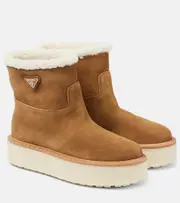 [Prada] Prada Shearling-lined suede ankle boots AU 9.5 brown