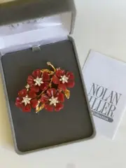 Vintage Nolan Miller Orange Blossom Pin Lucite & Crystals New Original Box