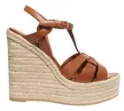 Saint Laurent Tribute Espadrille 85 Brown Ankle Strap Platform Wedge Sandal 40