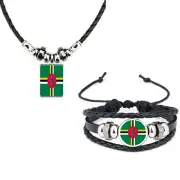 Set Of 2 Dominica Black Leather Bracelet And Soft Rope Necklace + Gift Bag