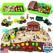 Aprilwolf 69 PCS Farm Sensory Bin Toys Playset, Sandboxes with Sand, Farmer T