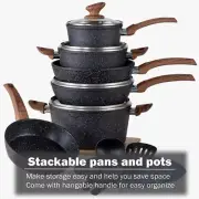 Cookware Sets - 12 Piece Cooking Pan Set Granite Black Nonstick Pots And Pan Set