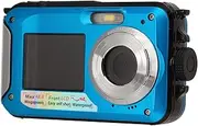 Dual Screen Waterproof Digital Camera, FHD 2.7K 48 MP 10ft Underwater Camera 16X Digital Zoom Selfie Camera Video Recorder for Snorkeling, for Kids Adult (Blue)