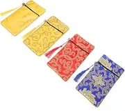 SAFIGLE 1set Brocade Storage Pouches Ethnic Style Bags for Buddhist Scriptures Jewelry and Sundries Creative Portable and Convenient for Travel and Daily Use 4pcs