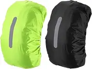 uxcell 40-50L Waterproof Backpack Rain Cover, 2 Pcs Non-Slip Backpack Cover with Vertical Reflective Strap Stay Dry for Hiking, Camping, Hunting, M, Black/Fluorescent Green