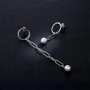 Solid 925 Sterling Silver Asymmetrical Chain Shell Pearl Drop Earrings