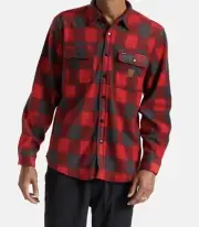 BRIXTON BOWERY FLEECE Flannel Relaxed Fit RedCharcoal/GreyPlaid Men’s Medium