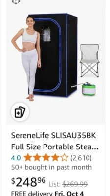 SereneLife Full Size Portable Steam Sauna Personal Home Spa SLIAU35BK NEW