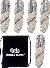 Plymouth Yarn for Knitting Sea Isle Cotton Oyster 0008, 5-Hanks (Same Dyelot, 500 gr, 1645 yds), Worsted Weight #4, 50% Organic Cotton/50% Fine Merino Wool, Bundle with Artsiga Crafts Project Bag
