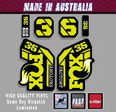 FOX style Factory 36 - 2021 Fork Decals Stickers ACID YELLOW /black Laminated
