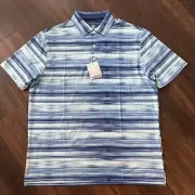 Hickey Freeman NWT Men's Large Golf Polo Shirt Blue Striped SS NWT $94