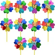 10 Pcs Rainbow Wind Spinners Glitter Sequin Wind Spinners Kids Toys Windmill Outdoor Garden Pinwheel Colorful Flower Lawn Wind Spinners Plastic Rainbow Pinwheel for DIY Yard Bird Scarers Party Decor
