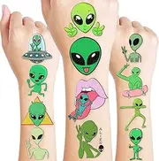 8 Sheets (96PCS) Alien Tattoos Temporary Outer Space Themed Birthday Party Decorations Party Supplies Favors Tattoo Stickers for Kids Boys Girls Gifts Classroom School Prizes Rewards