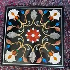 12" Black square Marble Coffee Table Top Geometric Design Inlay Corner Table