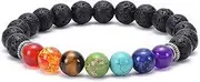 FORUBUS 7 Chakra Lava Rock Strand Bracelet - 8mm Natural Stone Chakra Beaded Stretch Bracelet for Aromatherapy Essential Oil Diffuser Jewelry