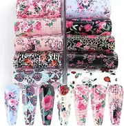 Retro Flower Nail Art Foil Transfer Stickers, Holographic Rose Flowers Starry Sky Design for Nails, 10pcs