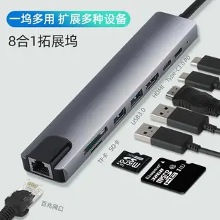 Type-C8合1轉4K HDMI+RJ45百兆/TF/SD+PD87W+USB 3.0多功能拓展塢