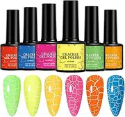 Crackle Nail Polish Set | Fluorescence Gel Polish Set of 6 - Chip-Resistant, Long-Lasting Personal Care Supplies for Travel Home Salon Daily Use