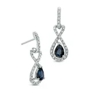 Pear-Shaped Blue Sapphire and 0.17 CT. T.W. Diamond Drop Earrings in 10K White Gold