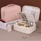 PU Leather Cosmetic Bag Double Layer Beauty Case Pouch Make Up Storage Bag