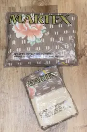 Vintage MARTEX Taupe Floral King Fitted Sheet & Pillowcases Percale SEALED NEW!