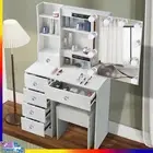 White Dressing Desk with LED Lighted Mirror and 6 Drawers + Stool Vanity Table