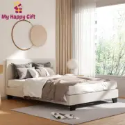 Artiss Bed Frame DOUBLE Size Boucle Fabric Mattress Base Platform Wooden Cream