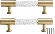 2 PCS Gold Cabinet Pulls Cabinet Knobs Transparent Acrylic Brass Cabinet Knobs T Bar Handle Kitchen Door Cabinet Drawer Dresser Pull Handles Modern Style Kitchen Door Handles (Hole Distance 160mm) (C