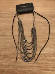 Lane Bryant Necklace Adjustable Long Beaded Dark Silver NEW NWT